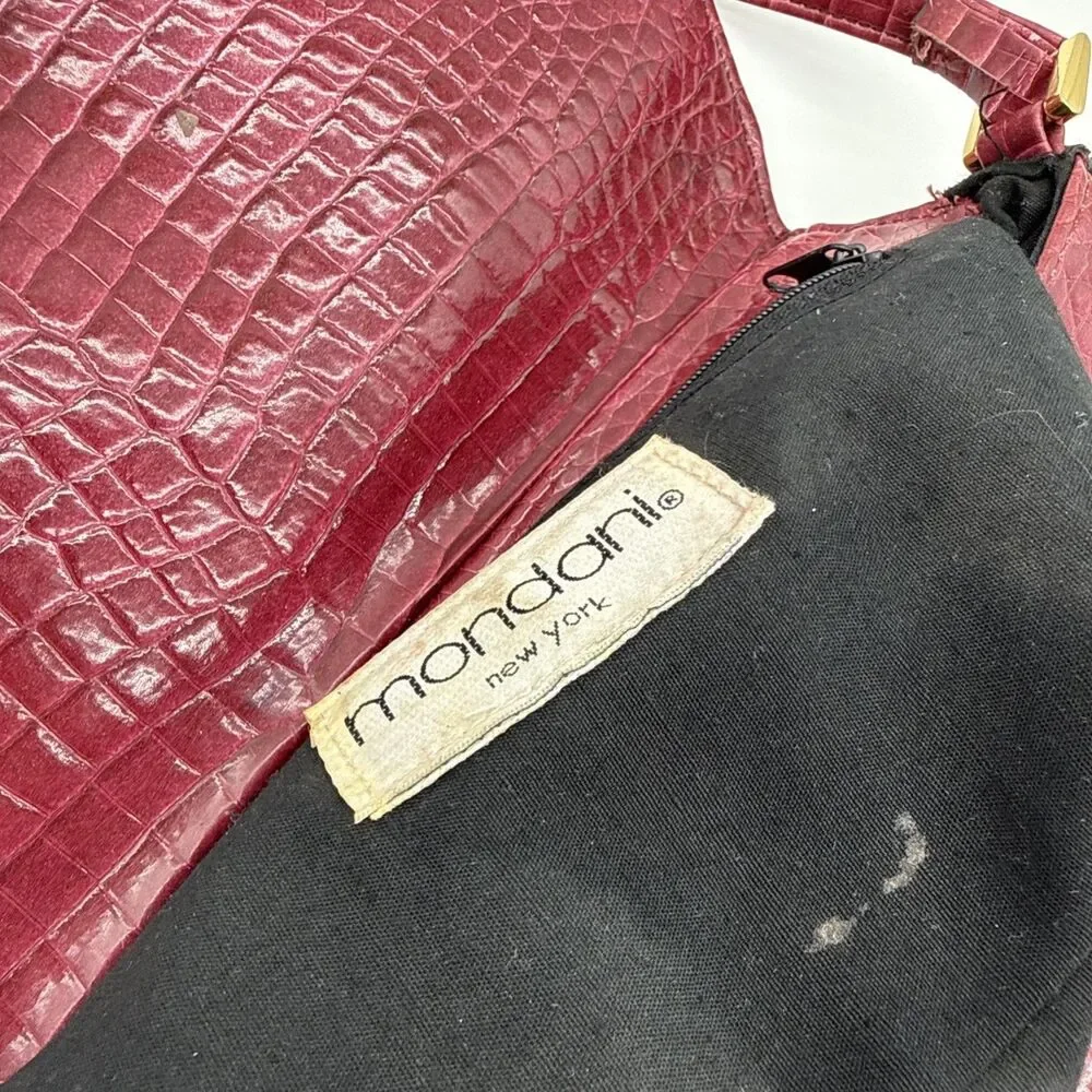 Vtg Y2K Mondani Faux Leather Embossed Shoulder Bag Burgundy